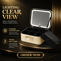 Trousse de Maquillage Portable Premium avec Fermeture Éclair, Miroir LED et Compartiment pour Pinceaux de Maquillage