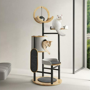 Pohon kucing besar Premium untuk beberapa kucing tugas berat menara kucing kayu dengan Post goresan Sisal tempat tidur gantung bulu palsu - Product Image 1
