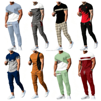 Ensemble deux pièces décontracté et fin pour homme, idéal pour l'été : T-shirt à manches courtes et pantalon à revers aux chevilles