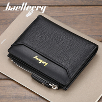Dompet Pria Baellerry Custom Logo PU, Dompet Kartu Kredit Multi-slot, Dompet Koin, Dompet Pendek Pria, Dompet Pendek Modis dengan Resleting, Tas Kartu Multi-slot