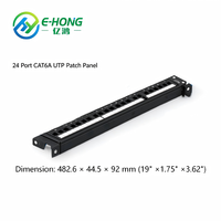 Panel Patch UTP CAT6A 24 Port, 10Gbps, Rak Mount 1U 19 Inci, E-HONG untuk Kabel LAN Perusahaan Pusat Data