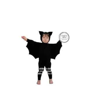 Baju monyet Halloween, Jumpsuit bayi lengan panjang kelelawar hitam lucu dengan topi Romper magnetik onesie bayi