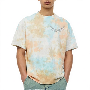 T-shirt à manches courtes tie-dye pour homme, coupe ample, col rond, décontracté, en coton tricoté respirant, avec logo sur le devant - Product Image 1