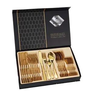 Özel Logo hediye düğün gıda sınıfı bıçak çatal kaşık çatal bıçak kaşık seti paslanmaz çelik altın lüks sofra gümüş yemek seti