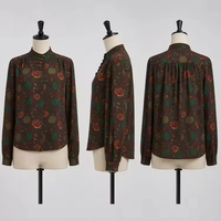 T-shirt pour femme en soie de mûrier 100% Gambiered, teinte naturelle, col montant à bouton grenouille, neuf d'usine, service OEM personnalisé