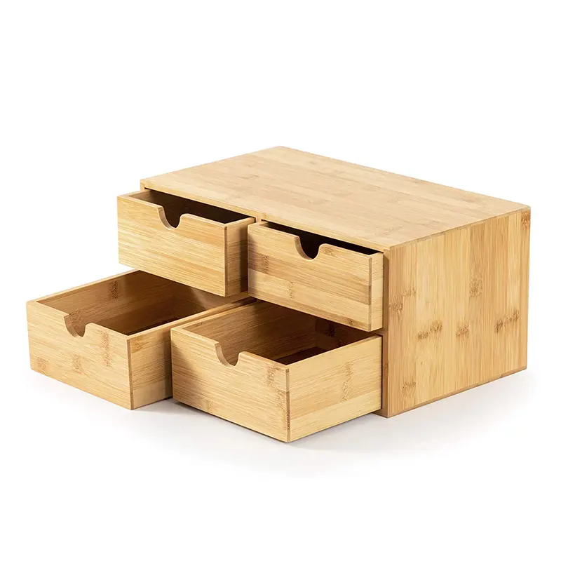 Yüksek kalite düşük fiyat 4 düzenli kutu 2 Tier masası organizatörler bambu çekmeceli dolap