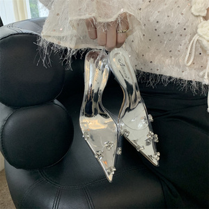 Novedad 2025: Zapatos de tacón bajo Baotou para mujer, estilo veraniego de caña alta, con tacón transparente fino que aumenta la altura y hebilla de diamantes de imitación. - Product Image 2
