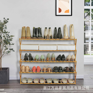 Bamboo Multi Layer Foldable <b>Shoe</b> <b>Rack</b> 98x25x82 Cm Stackable Freestanding Space Saving Entryway Organizer - Product Image 1