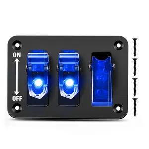 3 Gang Racing Toggle Switch 12V 24V 3 Pin SPST Rocker Switch Panel with LED Light Flip Cover Heavy-Duty ON/Off Switch Plate