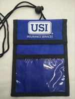 Tempat paspor dengan tali leher, logo cetak kustom bahan poliester nilon untuk paspor dengan tali Lanyard kecil