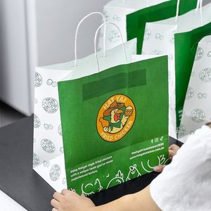 Emballage personnalisé pour restaurant de restauration rapide, sac en papier kraft écologique pour hamburgers, poulet frit, nuggets, sac à emporter avec poignées - Product Image 2