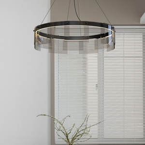 Post-moderne suspendu salon cuisine îlot luxe verre noir unique anneau circulaire suspension - Product Image 6