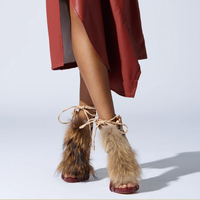 Sandales tendance à bout ouvert en fausse fourrure de renard, talon aiguille, lacets, couleur bordeaux pour femmes