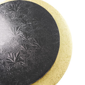 Base à gâteau de 12 pouces à motif de feuille d'érable Tambour à gâteau d'anniversaire rond noir blanc or argent - Product Image 5