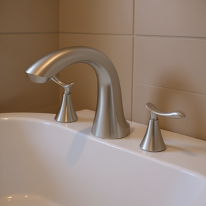 Robinet de baignoire 3 trous à col de cygne cascade, montage sur pont, en acier inoxydable brossé, ensemble de salle de bain moderne - Product Image 2