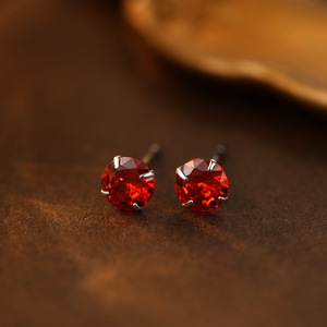 Vente en gros S999 argent 12 zodiaque pierre de naissance clous d'oreille femme soin des oreilles rond coloré zircon cubique coupe CZ boucles d'oreilles - Product Image 6