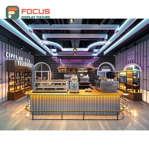 Minimal Cafe Service Counter Black <b>Walnut</b> Finish Coffee Bean Display Area Storefront Service Counter - Product Image 3