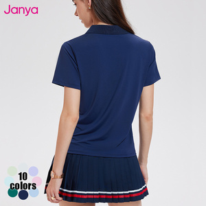 Janya décontracté haut de sport séchage rapide col en v revers nouvelle couleur bloquant coupe ample à manches courtes Golf Tennis Pickleball chemises pour les femmes - Product Image 3