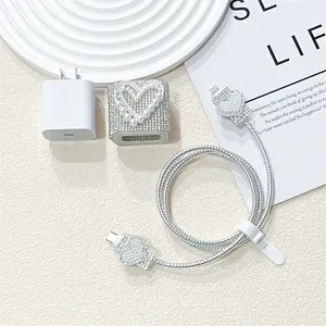 Housse de <span class=keywords><strong>chargeur</strong></span> de luxe Love Heart Diamond Set pour <span class=keywords><strong>IPhone</strong></span> <span class=keywords><strong>11</strong></span> 12 13 14 <span class=keywords><strong>18W</strong></span>-20W Sparkle Clear Charge Protection Cover Charger Sleeve - Product Image 6