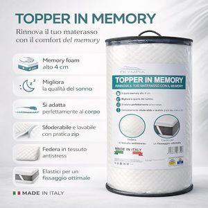 Olympia Memory Foam Topper 190x80x5cm Removable Washable Cover Non Slip Elastics <b>Single</b> Mattress Pad - Product Image 4