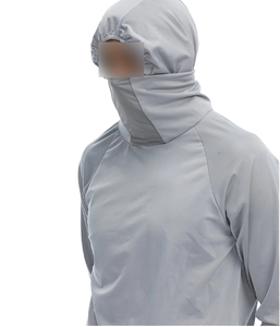 เสื้อฮู้ดตกปลาสีเทาอ่อนสำหรับผู้ชาย พิมพ์โลโก้ได้ พร้อมแผ่นปิดหน้าในตัว แห้งเร็ว ป้องกันแสงแดด UPF 50+ เสื้อสำหรับกิจกรรมกลางแจ้ง - Product Image 1
