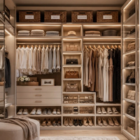 Armoire de chambre AIGE contemporaine personnalisée en mélamine et bois massif avec portes vitrées, design gain de place pour appartement et usage domestique