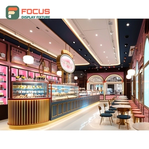 ตู้โชว์กาแฟหรูหรา ประตูกระจก โซนสินค้า ฐานไม้วอลนัท ตู้โชว์สินค้าคาเฟ่ - Product Image 1