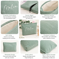Sac de toilette personnalisé pour elle, pochette cosmétique en velours côtelé brodée avec monogramme, cadeau d'anniversaire pour une amie ou une femme