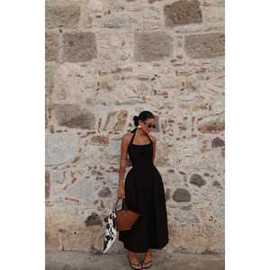 Robe de soirée vintage noire Corfu, sans bretelles, longueur genou, avec fermetures éclair, tissu en spandex et doublure brodée pour le printemps, taille XL - Product Image 2