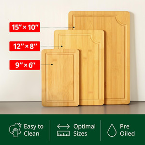 Ensemble <span class=keywords><strong>de</strong></span> 3 planches à découper en <span class=keywords><strong>bambou</strong></span> pour la cuisine Poignée facile à saisir Planches à découper épaisses pour les légumes à base <span class=keywords><strong>de</strong></span> viande Comprend des rainures <span class=keywords><strong>de</strong></span> jus pour - Product Image 2