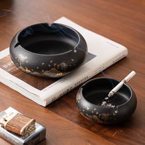 Ceramic Ashtray Round Sealed With Lid New Chinese Style Office Decorative Trays - Product Image 3
