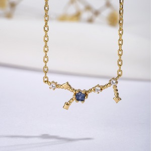 AU375 Collar con Colgante Sencillo de Alta Gama, Oro 9K Auténtico con Incrustaciones de Piedras Naturales, Doce Signos del Zodíaco, Piedra Guardiana, Cadena para Clavícula - Product Image 4