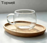 Tasse en verre borosilicate haut de gamme TOPWELL 400 ml avec poignée en verre, style moderne, résistante à la chaleur, passe au micro-ondes, passe au lave-vaisselle