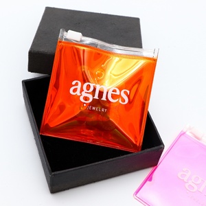 Luxury Shinny PVC pink Brown Hologram 8x8cm Plastic Zipper Bag with logo Print Jewelry Earring Necklace Storage Packaging Pouch - Product Image 3