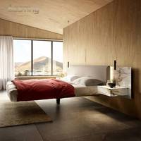 Lit double moderne avec tête de lit en tissu plissé horizontal délicat avec veilleuse LED grands lits en lévitation