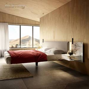 <span class=keywords><strong>Lit</strong></span> double moderne avec tête de <span class=keywords><strong>lit</strong></span> <span class=keywords><strong>en</strong></span> tissu plissé horizontal délicat avec veilleuse LED grands lits <span class=keywords><strong>en</strong></span> lévitation - Product Image 6