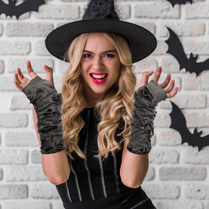 MADESHINE Artículos para Fiestas de Halloween, Guantes sin Dedos Góticos Punk Rotos con Aberturas para Mujer, Estilo Bruja/Mago, Manga de Brazo Gótica Rock - Product Image 2