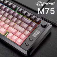 Clavier sans fil de jeu Freewolf M75 BT double mode avec écran d'affichage, boutons, touches PBT dégradées, 82 touches pour Win/Mac