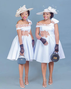 थोक एक लाइन घुटने की लंबाई नौकरानियों के साहब गाउन Appliqued सस्ते शादी की पार्टी पोशाक कम सफेद वर कपड़े MB410 - Product Image 5