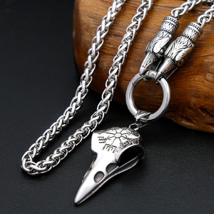 Collier pendentif crâne de corbeau en acier inoxydable, motif animal du zodiaque, cadeau unisexe, chaîne de 60cm ou 70cm, style punk, hip-hop, gothique, design boussole - Product Image 2