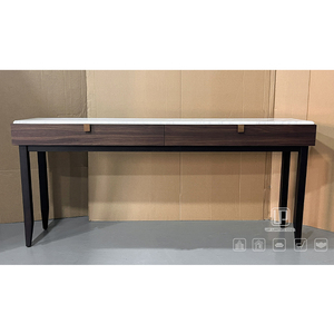 Mesa Consola Rectangular de Mármol Blanco de Alta Calidad con Marco Marrón para Restaurante o Sala de Estar 01 Mesa Consola con Tapa de Mármol 01 - Product Image 1