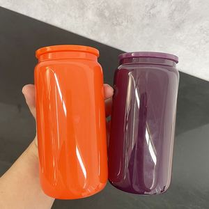 Gobelet en verre réutilisable de 16 oz personnalisable avec logo, pour café glacé, soda, sublimation, multicolore, avec couvercles en plastique et pailles - Product Image 4