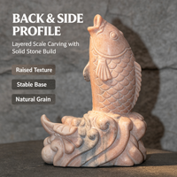 Statue de poisson Koi porte-bonheur en marbre rouge coucher de soleil, sculptée à la main, sculpture à jet d'eau pour la décoration de villas, cours et piscines