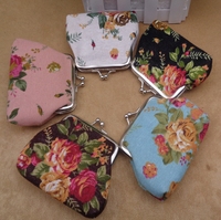 Dompet Mini Vintage kanvas bunga cetak pengait tas koin 3 inci wanita bunga mawar dompet kecil lucu anak-anak gesper bunga dompet koin