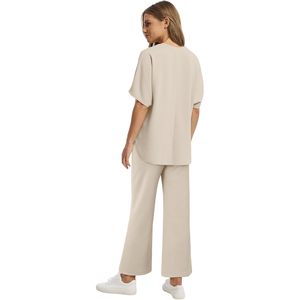 Conjuntos de dos piezas para mujer, pantalones anchos de verano, conjunto informal, transpirable, de punto. - Product Image 5