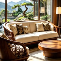 Nouvel ensemble de canapés en bois de noyer massif de style chinois, inspiré du Zen, pour salon, en cuir, lignes droites, mobilier haut de gamme démontable