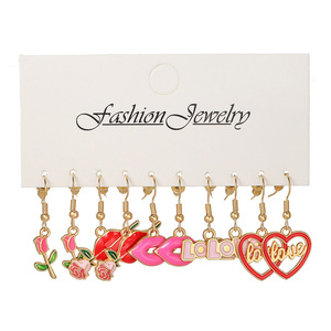 Pendientes colgantes con forma de corazón y rosa para el Día de San Valentín para mujer, pendientes de aro de aleación de zinc con engaste de garra, color rosa - Product Image 4