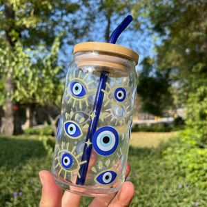 Vaso de Vidrio Personalizado de 16oz con Tapa de Bambú y Pajita, Vasos para Cerveza, Vasos para Refrescos con Tapa y Pajita - Product Image 4