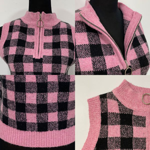 Gilet en tricot à carreaux OEM pour femme, col montant semi-zippé, <span class=keywords><strong>pull</strong></span> <span class=keywords><strong>sans</strong></span> manches à motif écossais, style Y2K streetwear, gilet <span class=keywords><strong>pull</strong></span> rétro tendance - Product Image 2