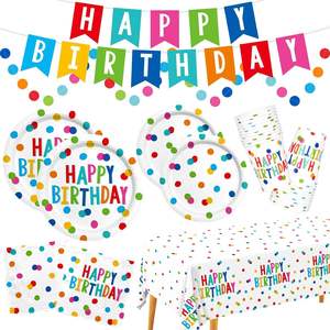Juego de Artículos para Fiesta de Cumpleaños con Diseño de Puntos, Incluye Platos de Papel, Servilletas, Vasos, Mantel y Pancarta, para 25 Personas - Product Image 3